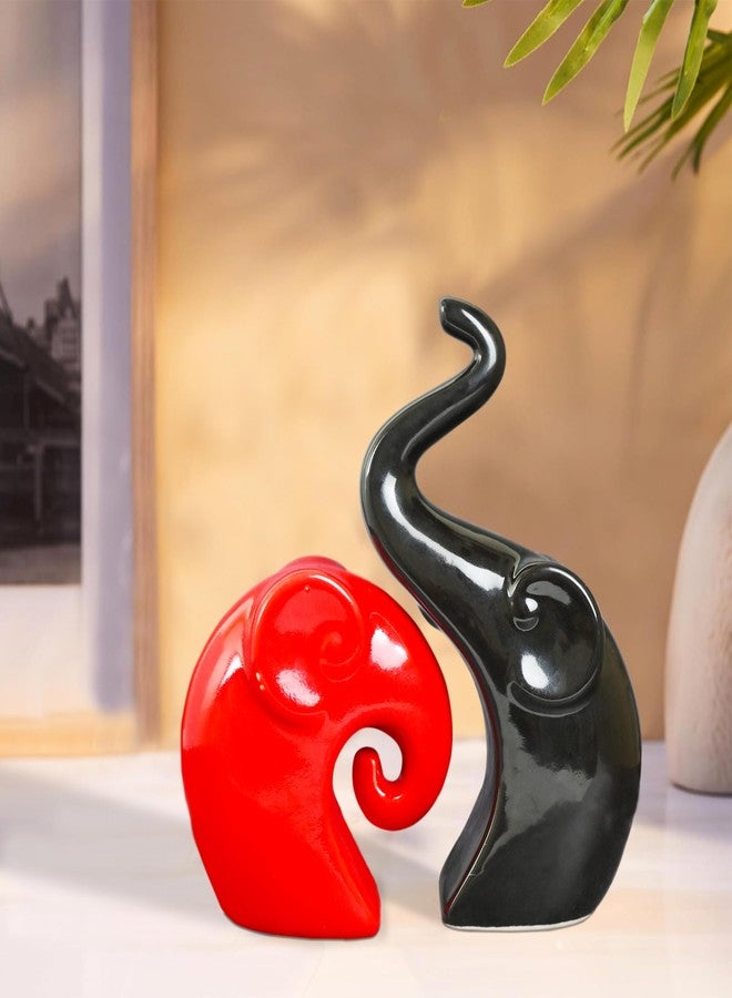 Rousrie Elephant Family Showpiece, Ceramic Gloss Finish Auspicious Figurines for Living Room, Office, Bedroom (Set of 2) - Image 1